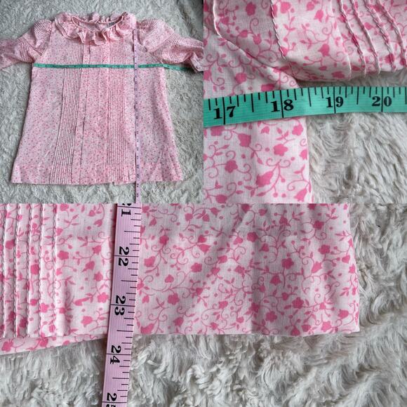 Vintage ruffle neck floral heart print blouse short puff sleeve pink pleated‎ S - Picture 5 of 17